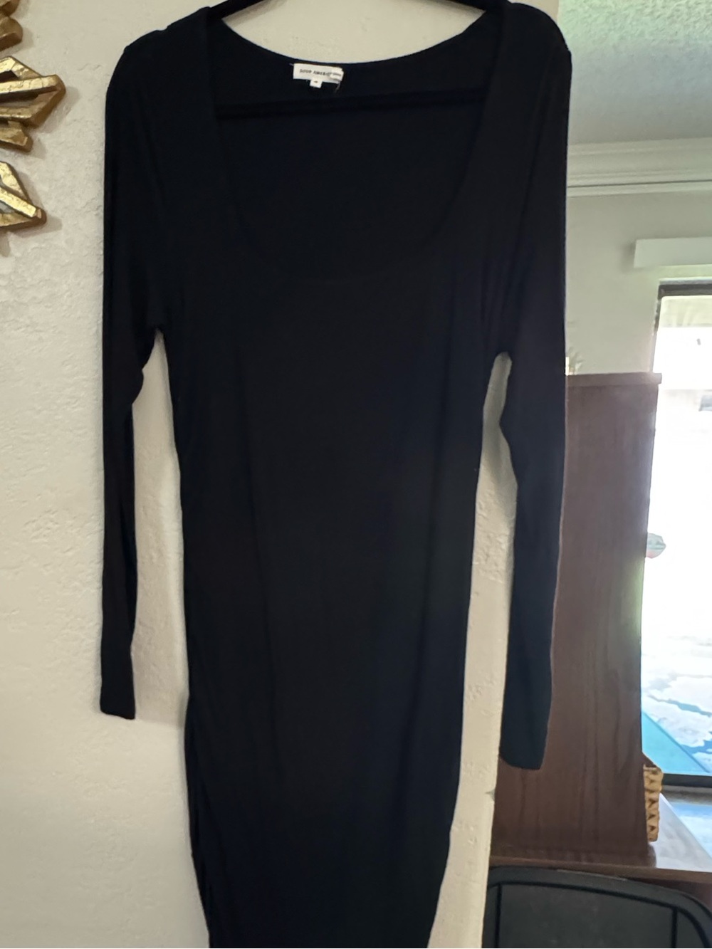 Good American Black Long Sleeve Scoop Neck Bodycon Dress